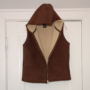 Ralph Lauren Brown Hooded Sherpa-Lined Suede Vest